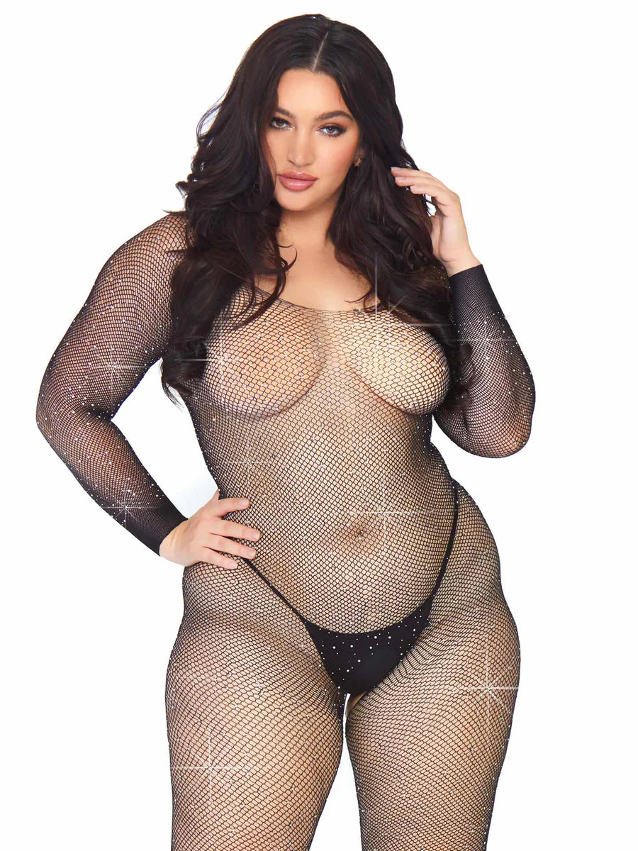 Crystalized Fishnet Long Sleeve Bodystocking