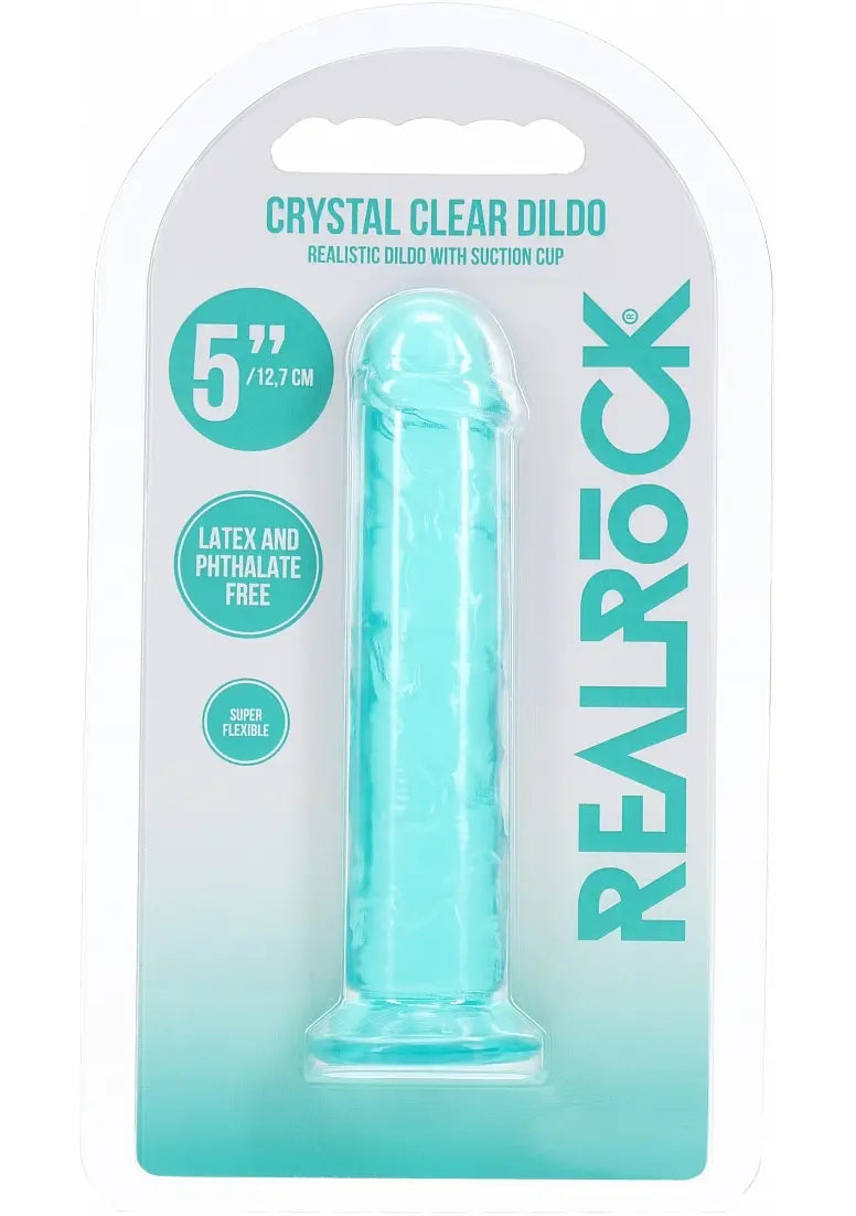 RealRock Crystal Clear 5" Dildo - Turquoise