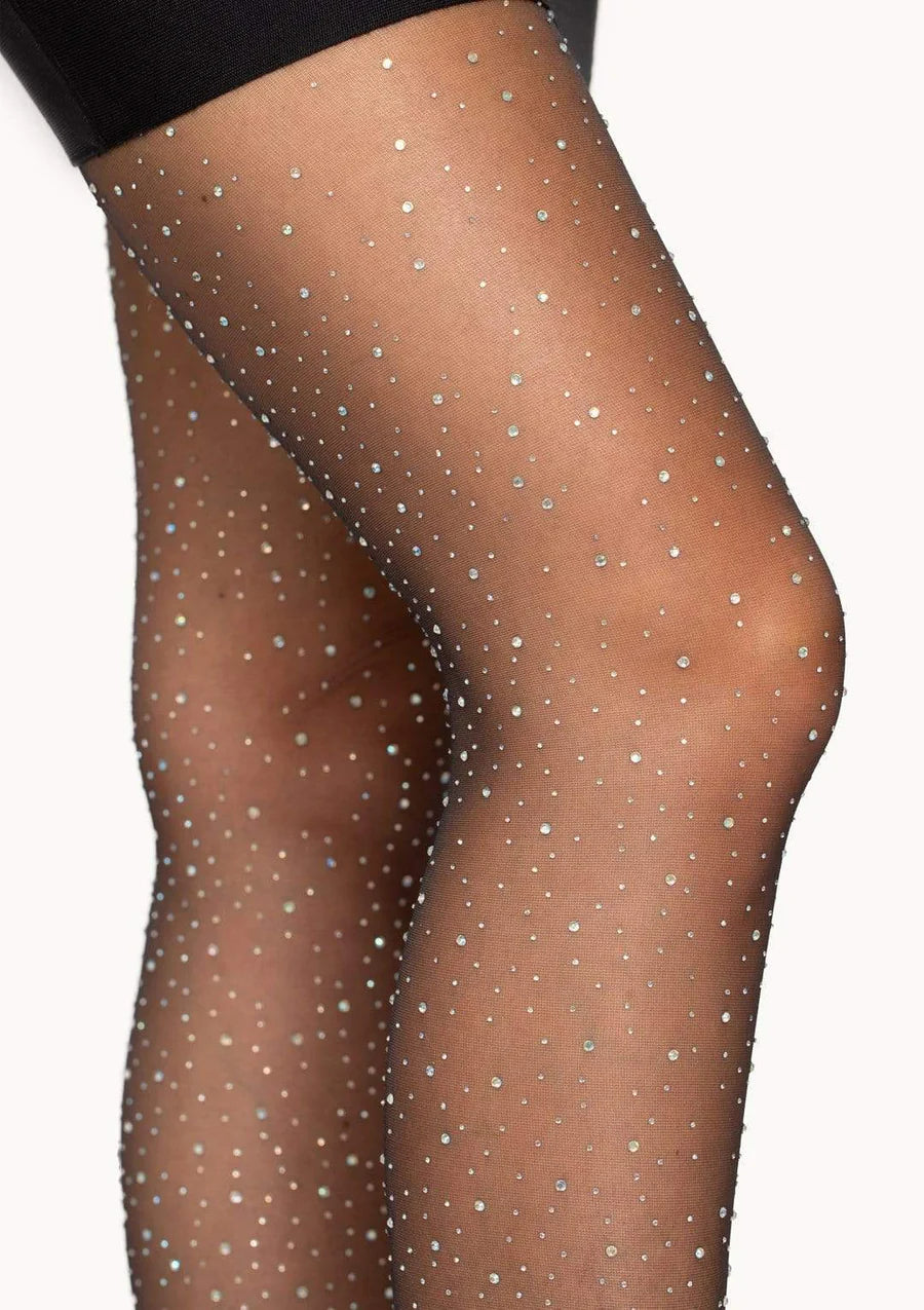 Sheer Rhinestone Pantyhose - Black