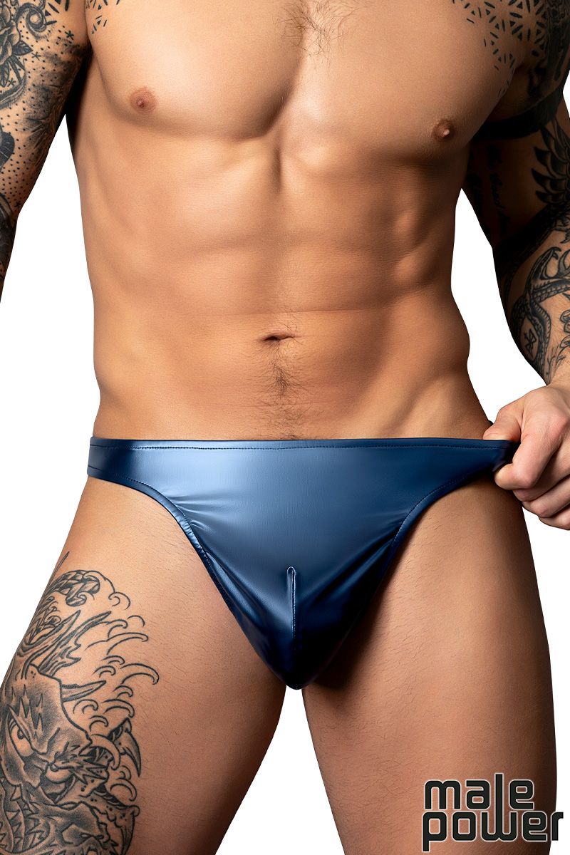 Wet Look Bong Thong- Blue