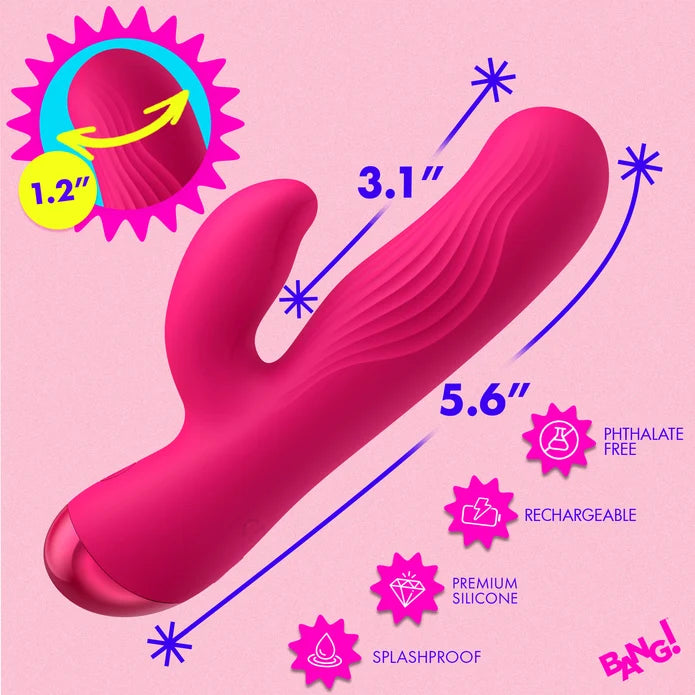 BANG! Flexible Ribbed Silicone Rabbit Vibrator - Pink