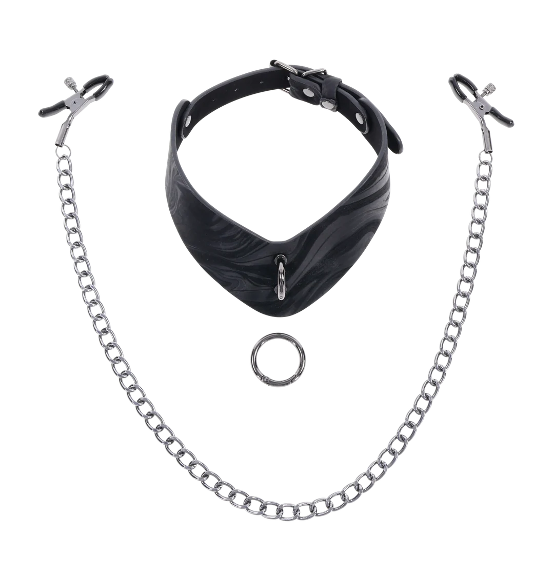 Sportsheets Velvet Noir Collar & Removable Clamps