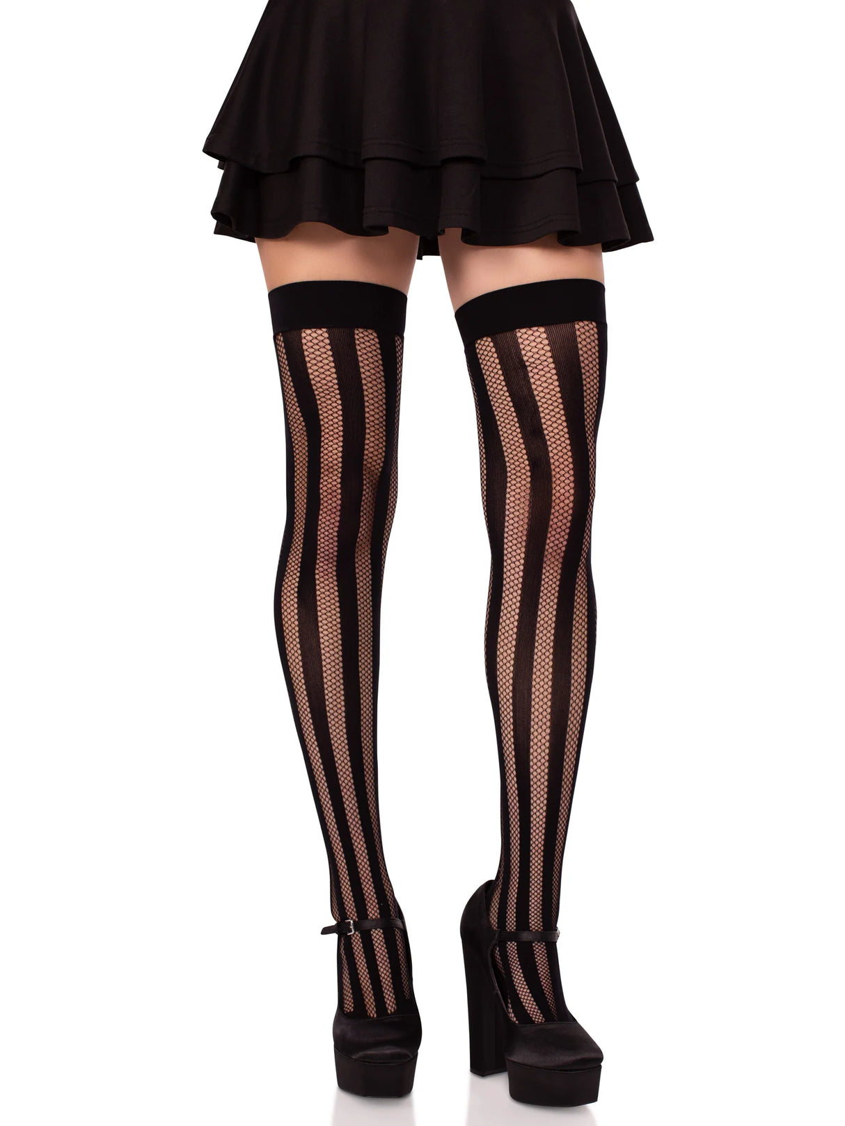 Krya Striped Net Thigh Highs- One Size