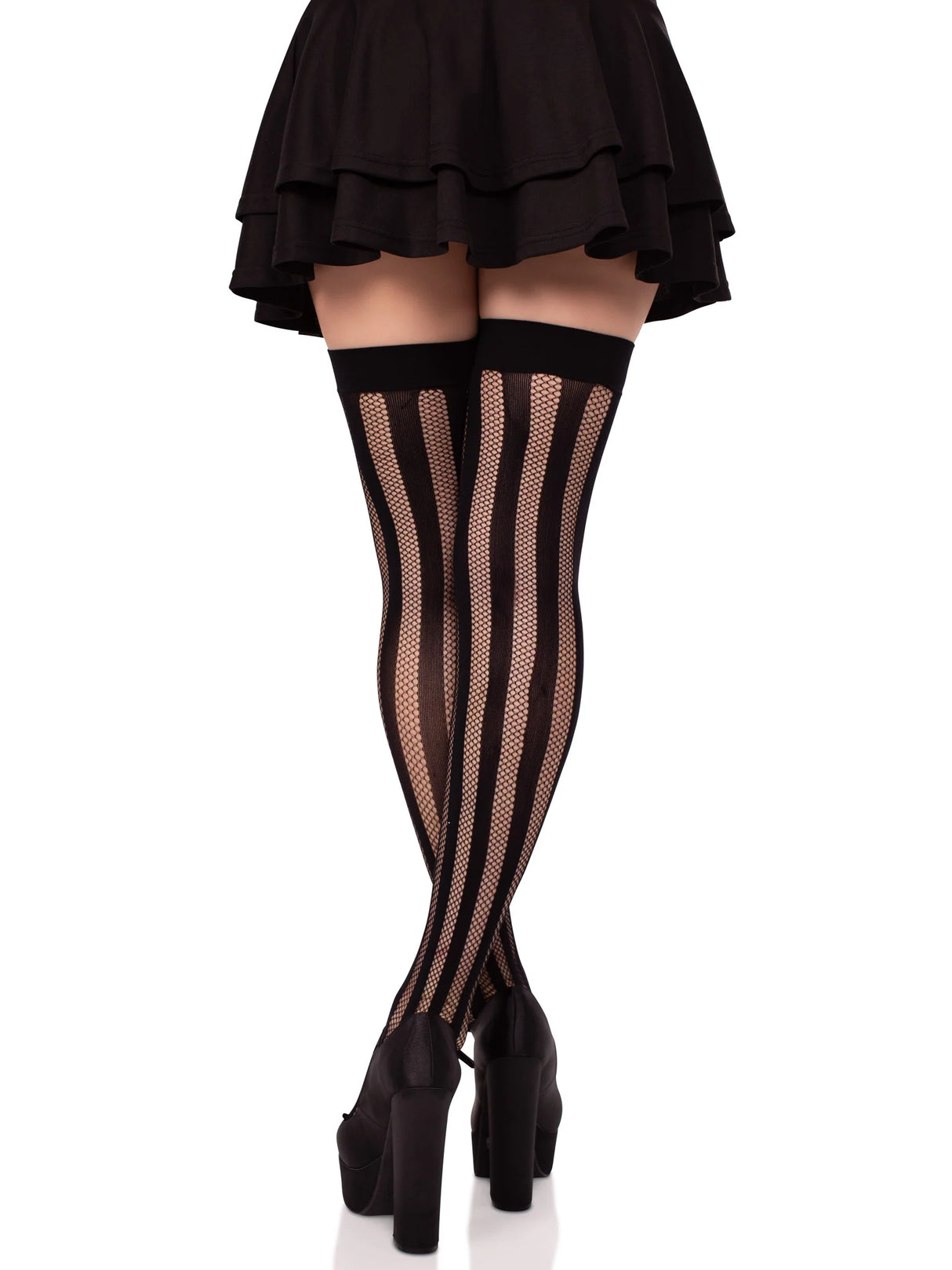 Krya Striped Net Thigh Highs- One Size