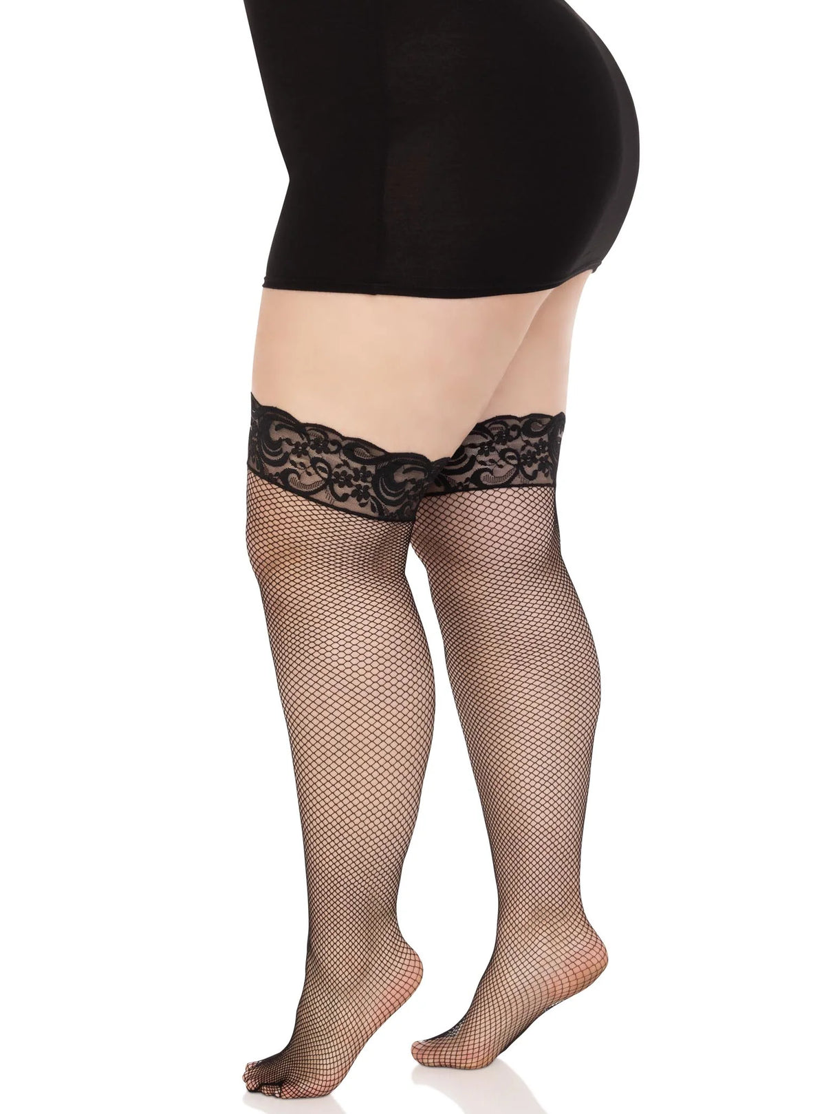 Nicole Plus Fishnet Thigh High Stockings- Black
