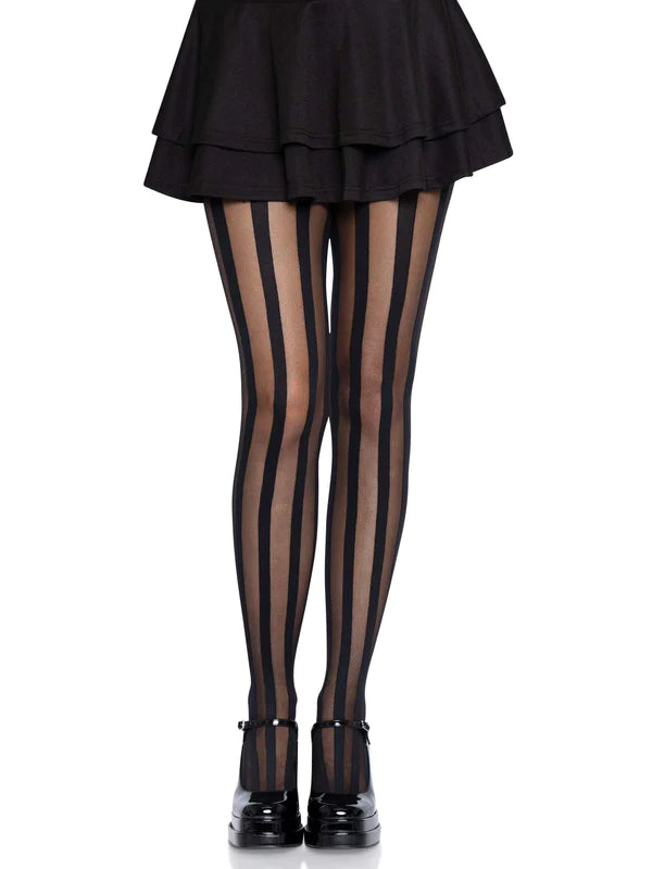 Beck Vertical Striped Tights- One Size Black