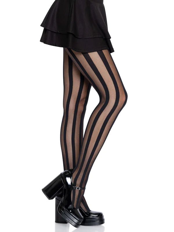 Beck Vertical Striped Tights- One Size Black