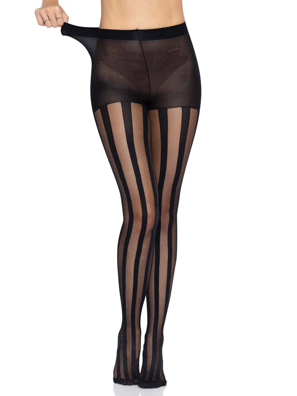 Beck Vertical Striped Tights- One Size Black