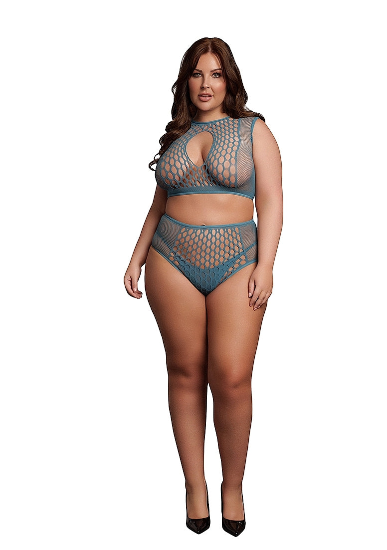 Duo Net Key-Hole Bra Set Blue