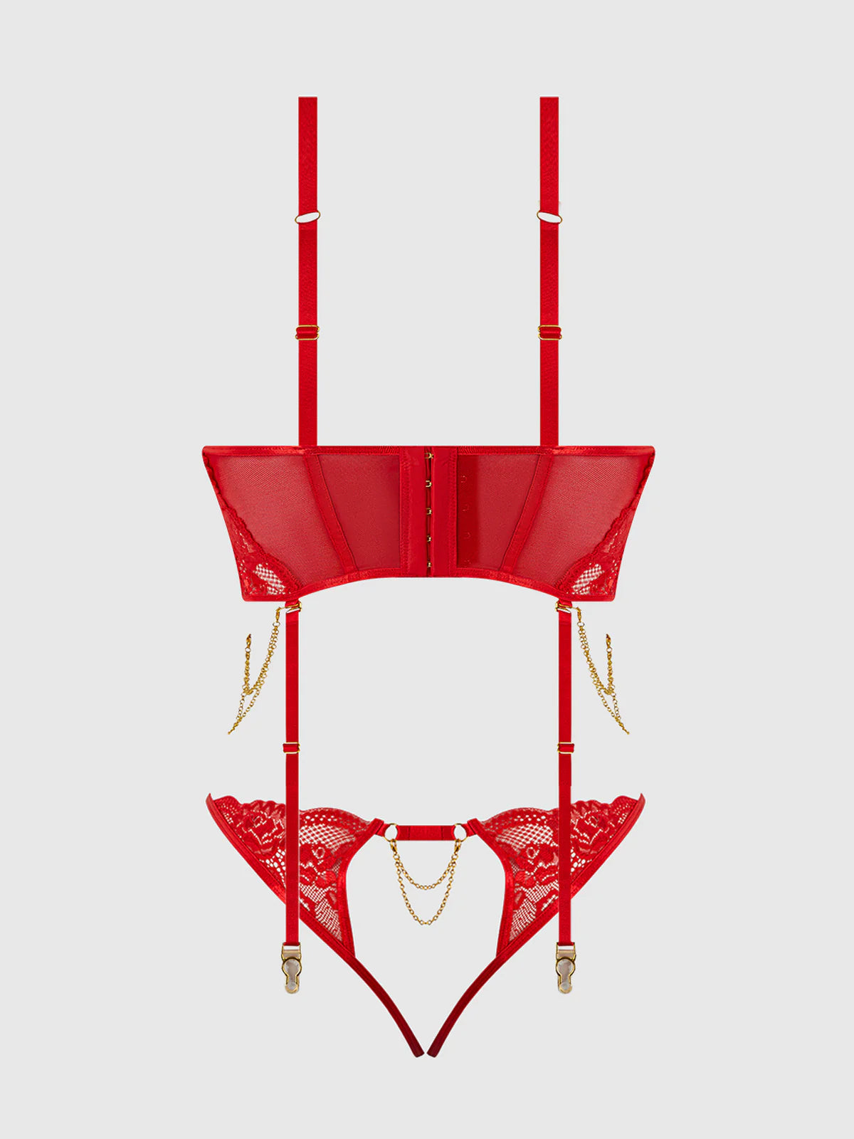 Cecily Lace & Chain Bustier- Red