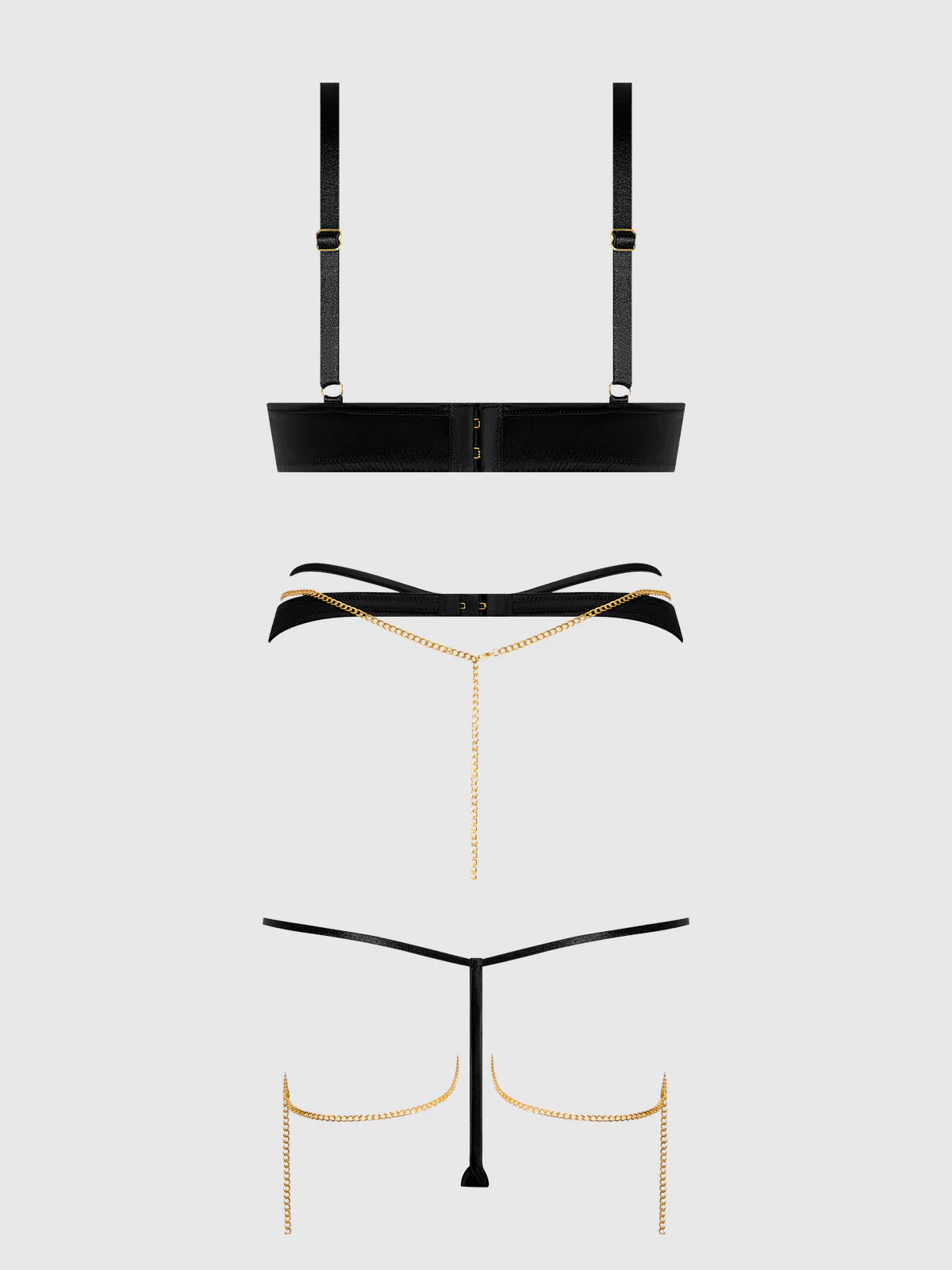 Evangeline Satin & Chain Bra Set- Black