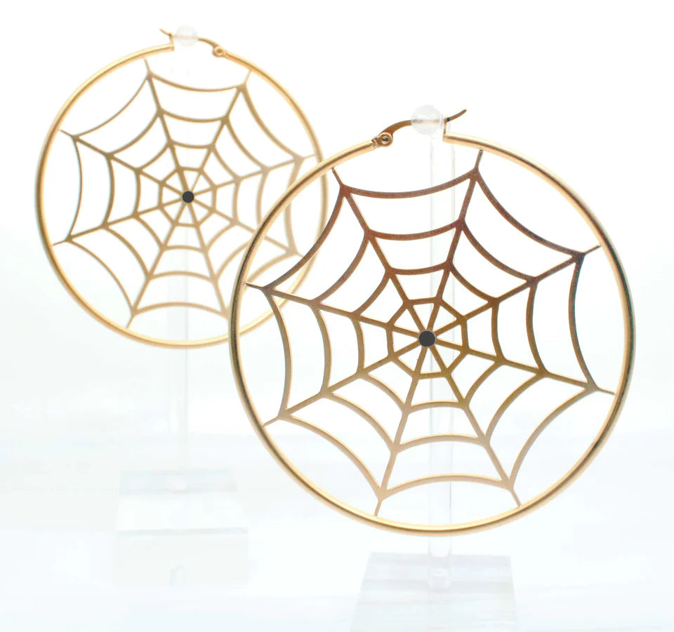 Earring: Spiderweb Hoops-Gold