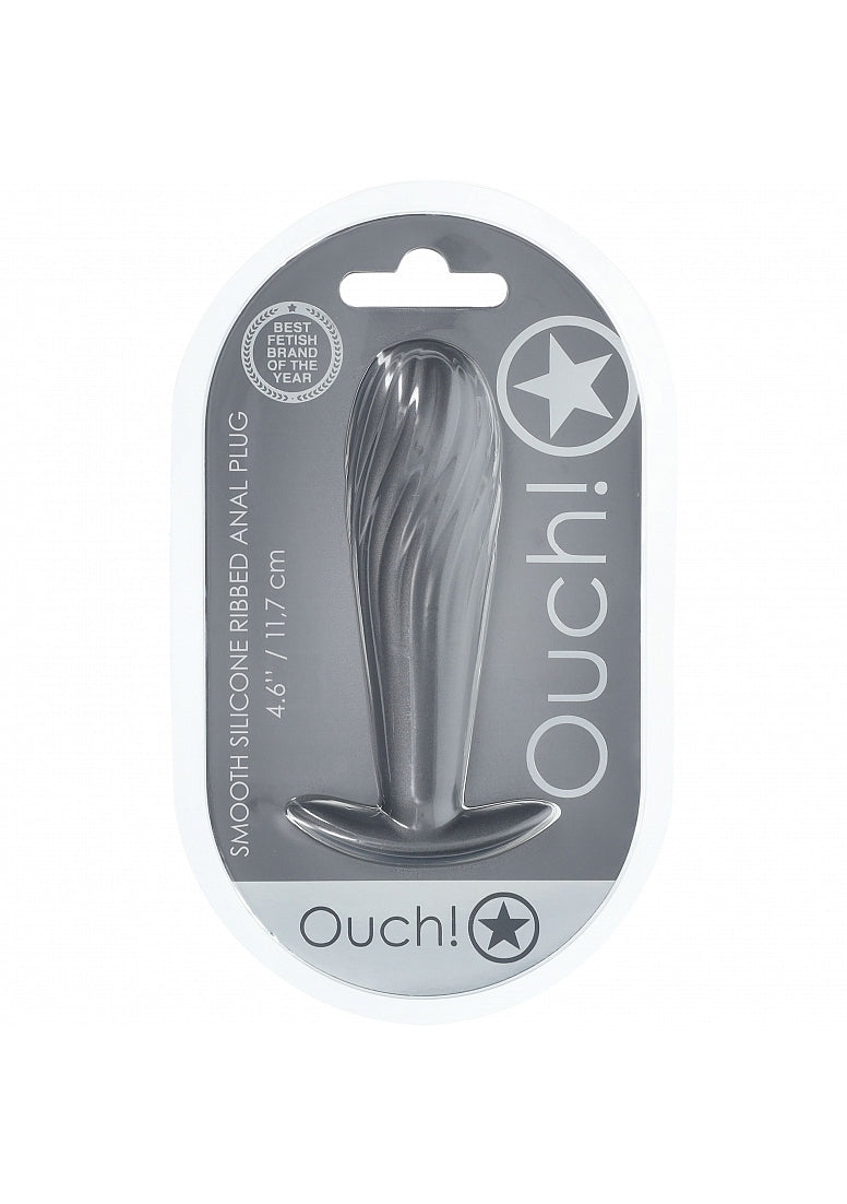 Ouch Ribbed Anal Plug-Gunmetal