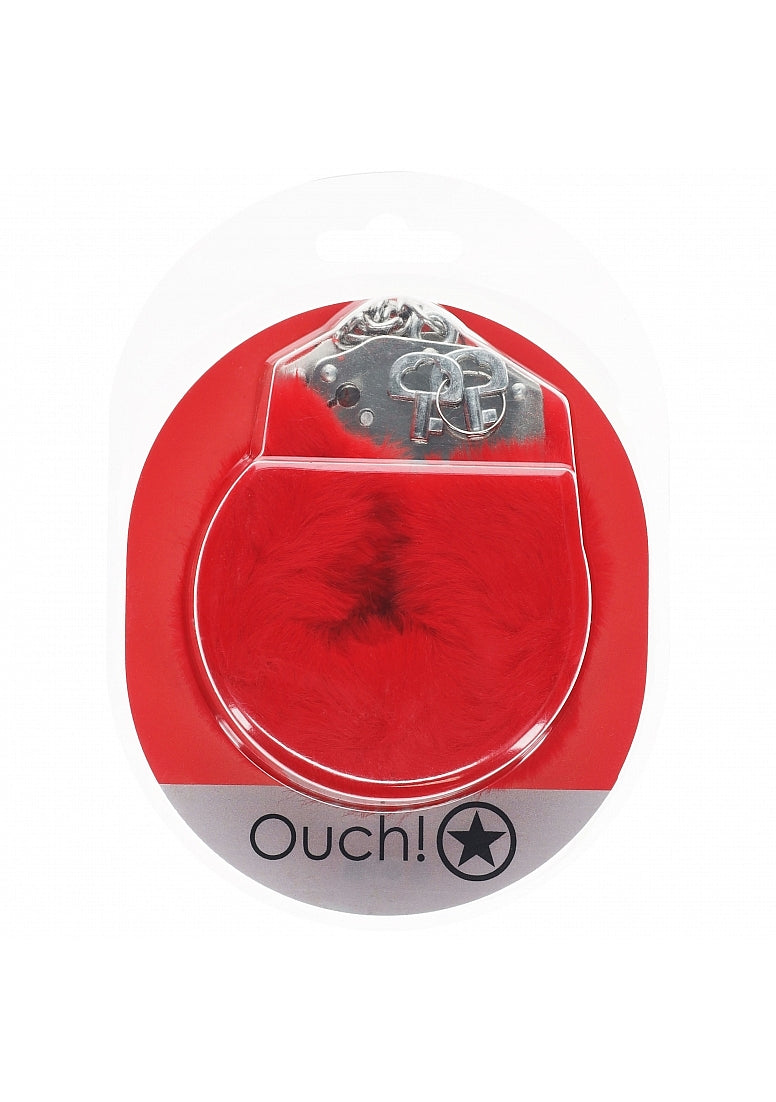 Ouch Heavy Duty Fluffy Cuffs-Red