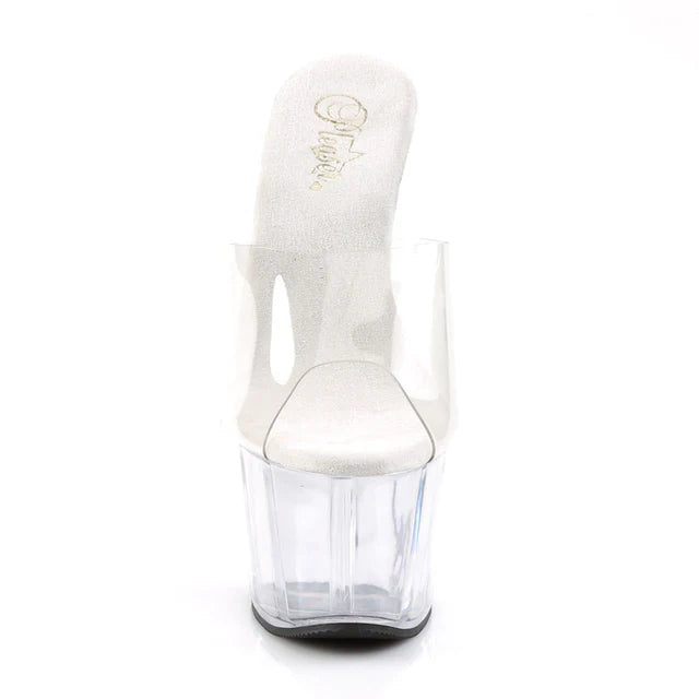Shoes: 7" Peep Toe Slide- Clear
