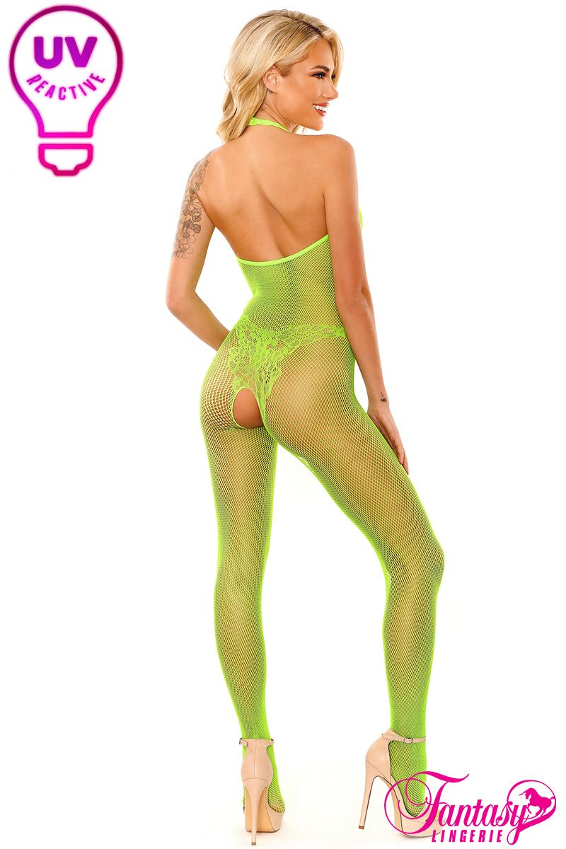 Moonbeam Crotchless Catsuit- Neon Green