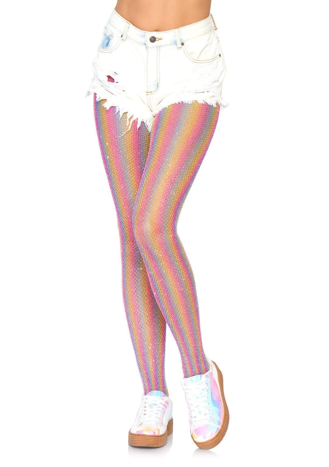 Nova Rainbow Striped Fishnet Tights- One Size