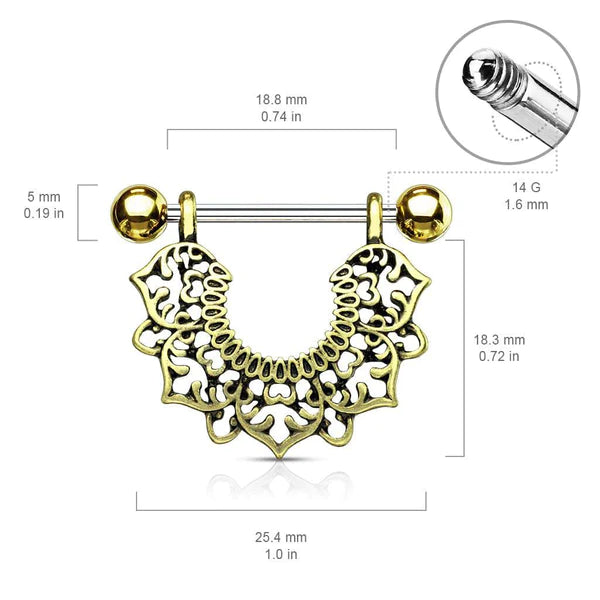 Nipple: Surgical Steel Vintage Boho Lotus