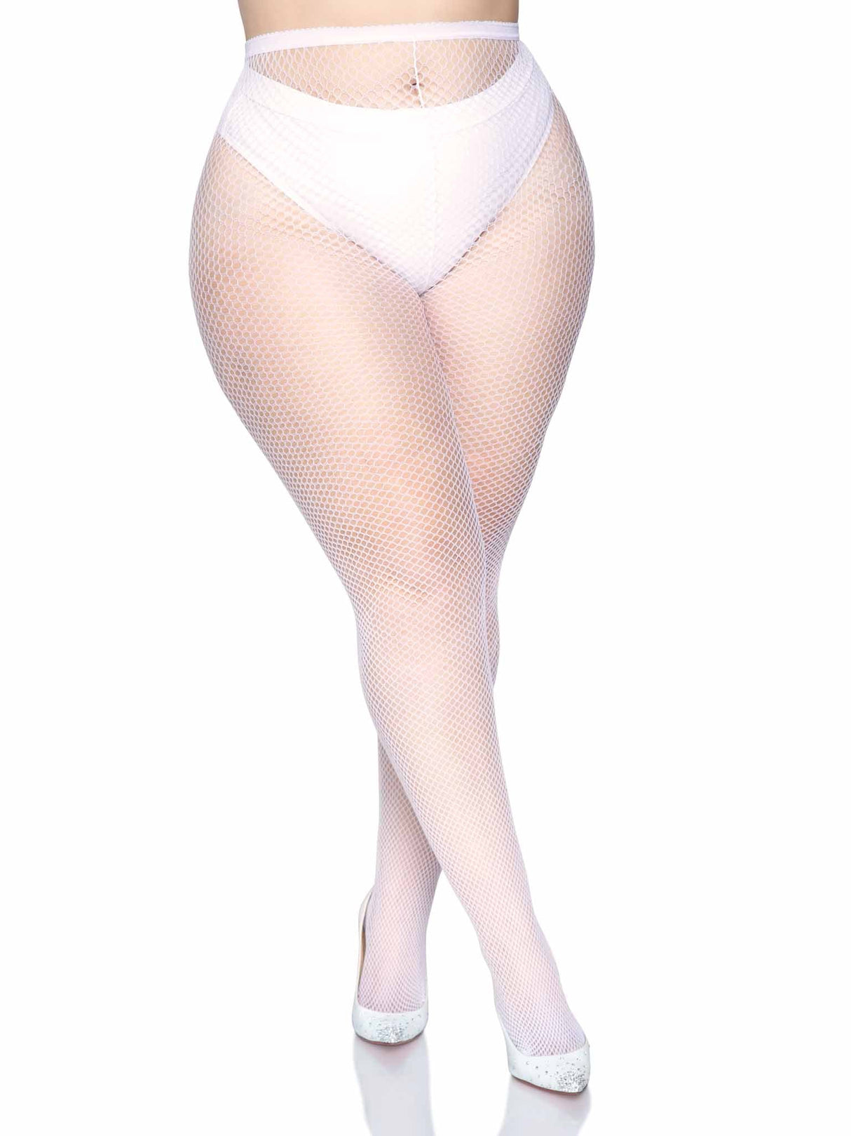 Risa Plus Nylon Fishnet Tights- Queen Size White