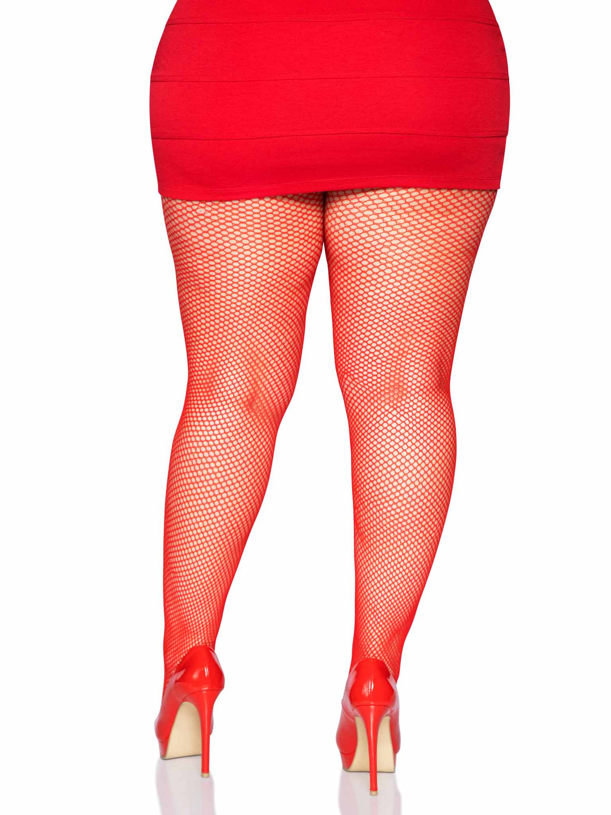 Risa Plus Nylon Fishnet Tights- Red