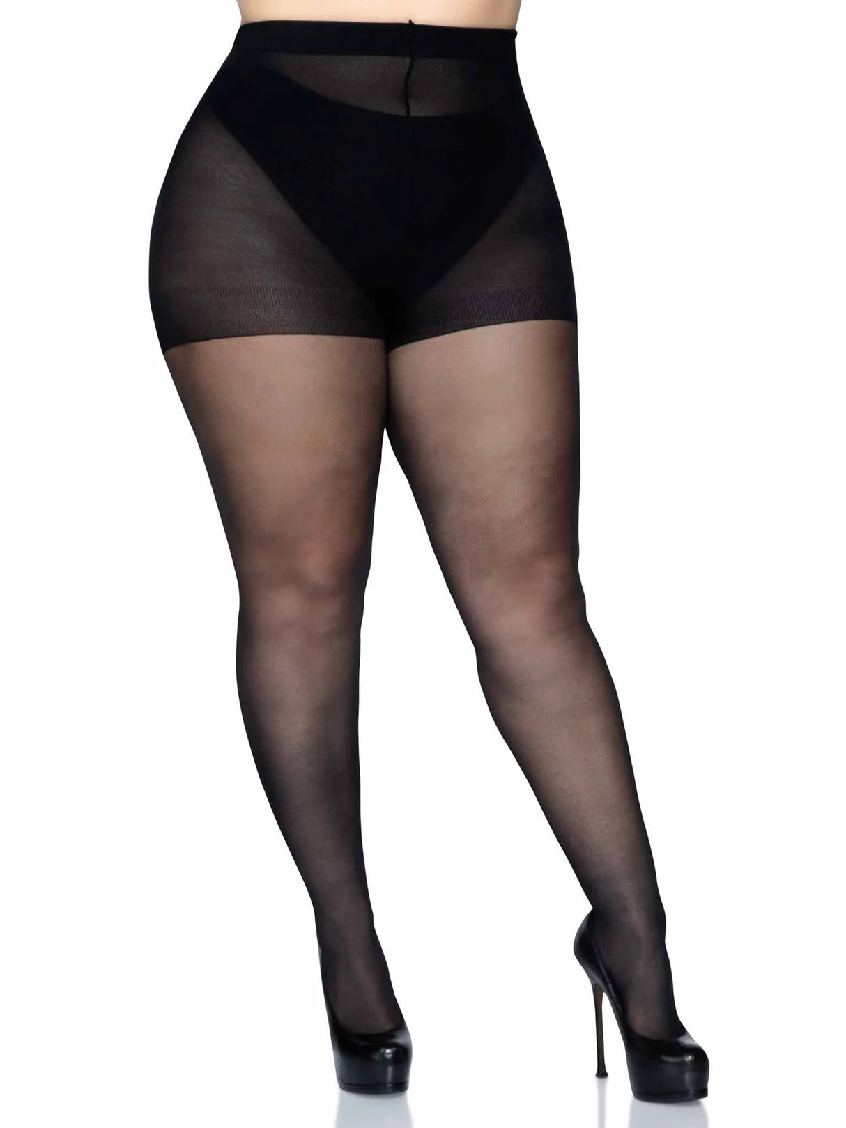 Cadi Plus Sheer Backseam Pantyhose- Black