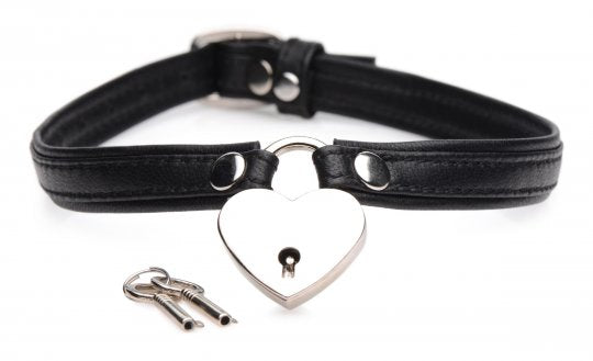 Heart Lock Choker with Key-Black