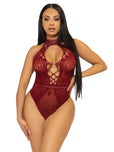 Net & Lace Keyhole Halter Bodysuit