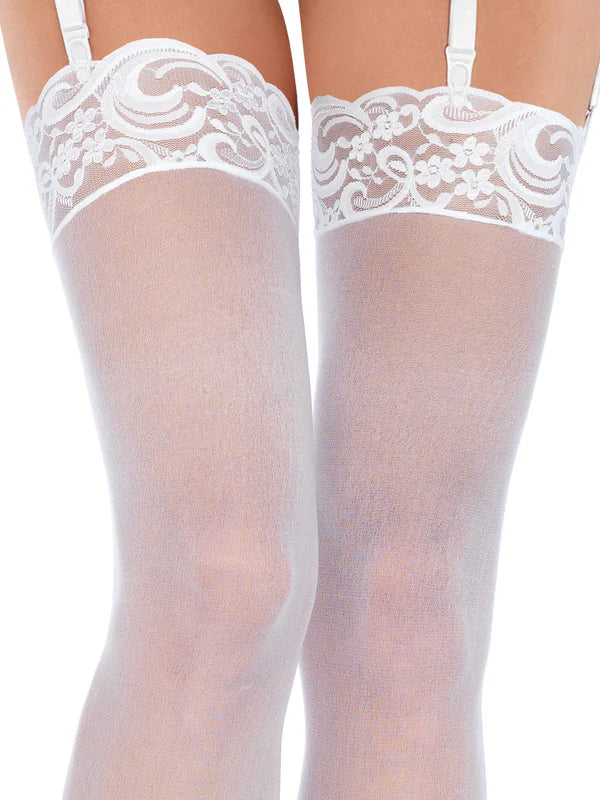 Alix Sheer Thigh High Stockings-One Size White
