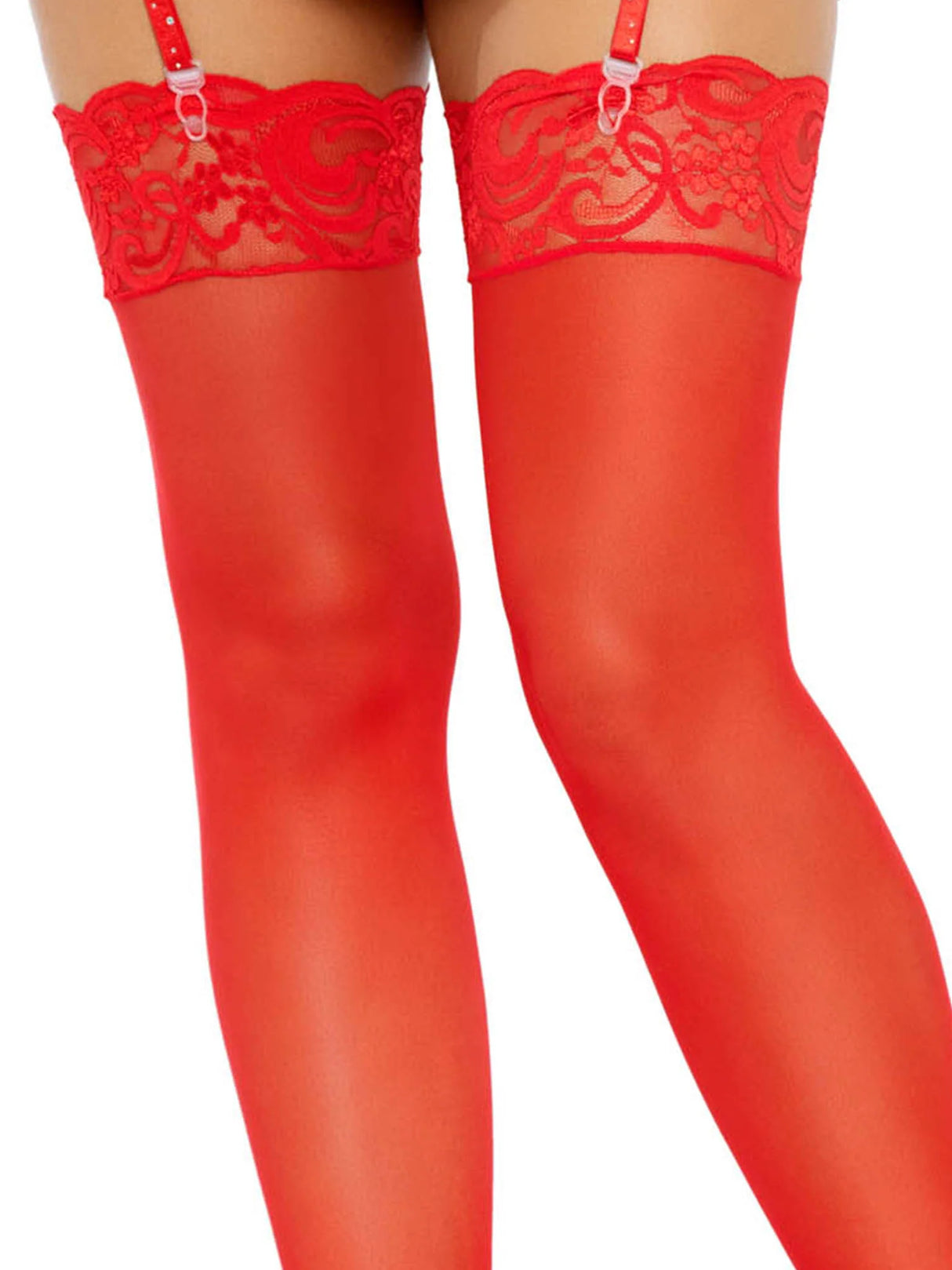 Alix Sheer Thigh High Stockings-One Size Red