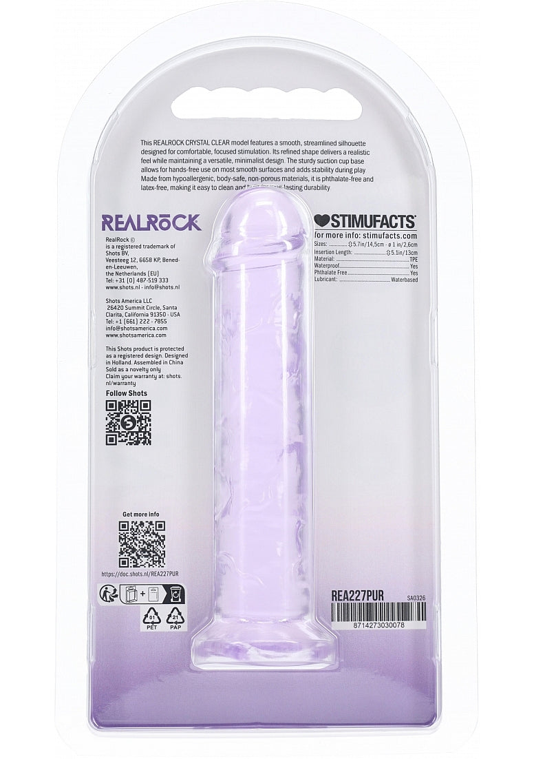 RealRock Crystal Clear 5" Dildo - Purple