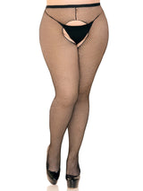 Ginny Plus Fishnet Crotchless Pantyhose- Black