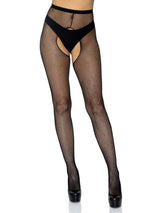 Ginny Fishnet Crotchless Pantyhose-One Size Black