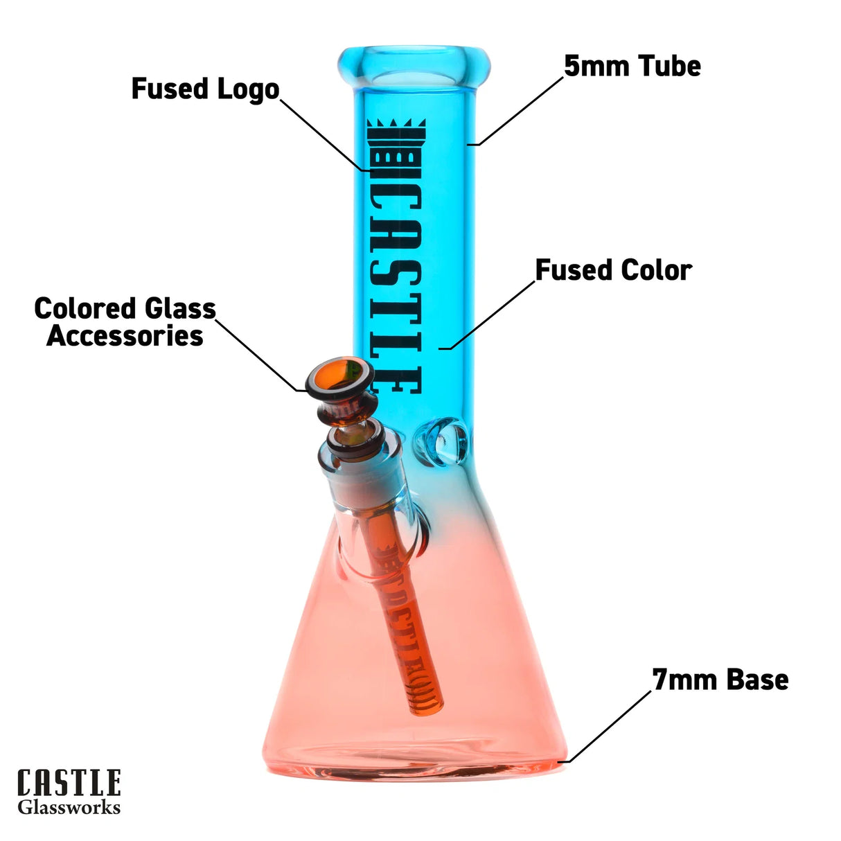 Castle Glass: 12"  Electroplated Dayglo (5mm Thick - Blue/Orange)