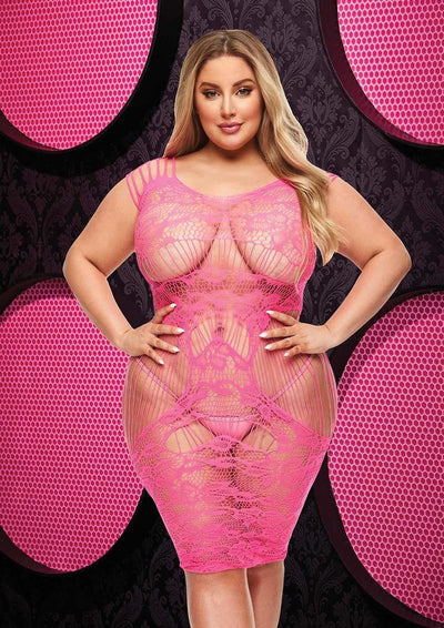 Lace Cut Out Dress- Hot Pink Queen Size