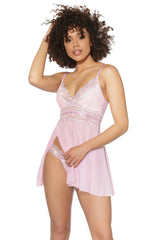 Crystal Visions Babydoll & Thong-Pink