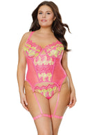 Embroidered Bustier Neon Pink 3x/4x