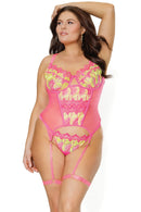 Embroidered Bustier Neon Pink 3x/4x
