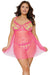 Embroidered Babydoll Neon Pink 3x/4x