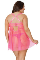 Embroidered Babydoll Neon Pink 1x/2x