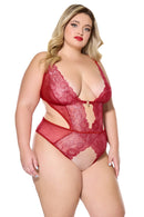 Crotchless Teddy Red/Silver Queen Size