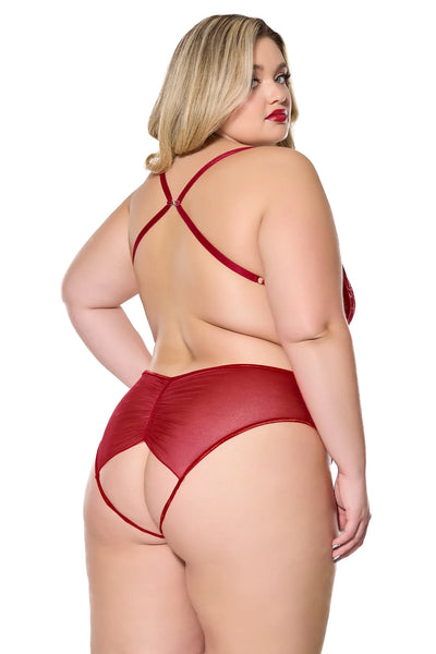 Crotchless Teddy Red/Silver Queen Size