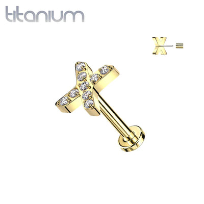 Labret: Titanium Pave X-Gold CZ