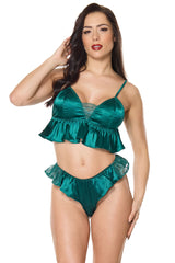 Peplum Bralette & Panty Set- Green