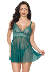 Scalloped Lace Babydoll-Green