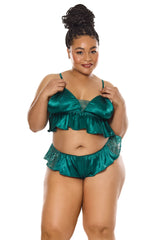 Peplum Bralette & Panty Set- Green