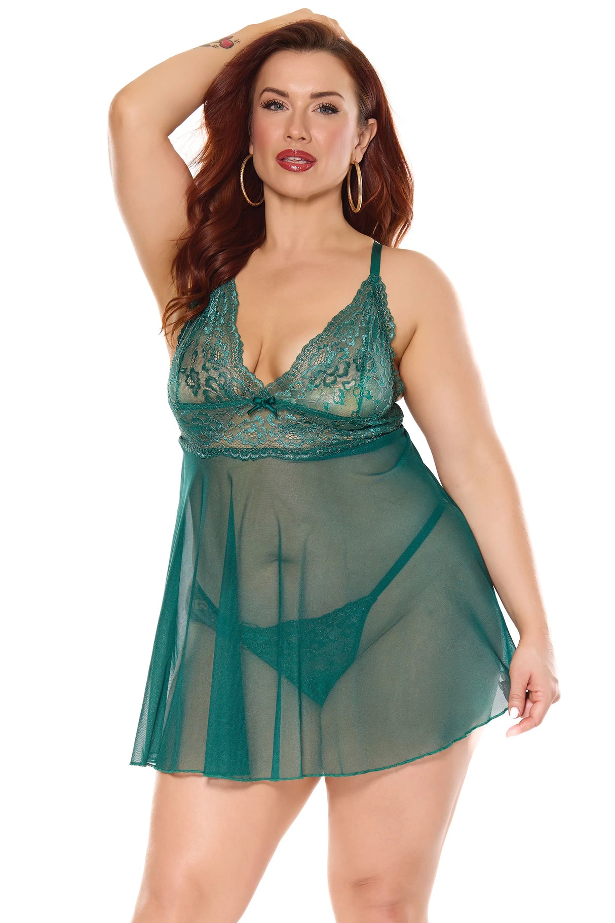Scalloped Lace Babydoll-Green