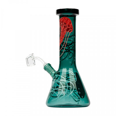 Red Eye Glass 8.5" Jellyfish Beaker Teal