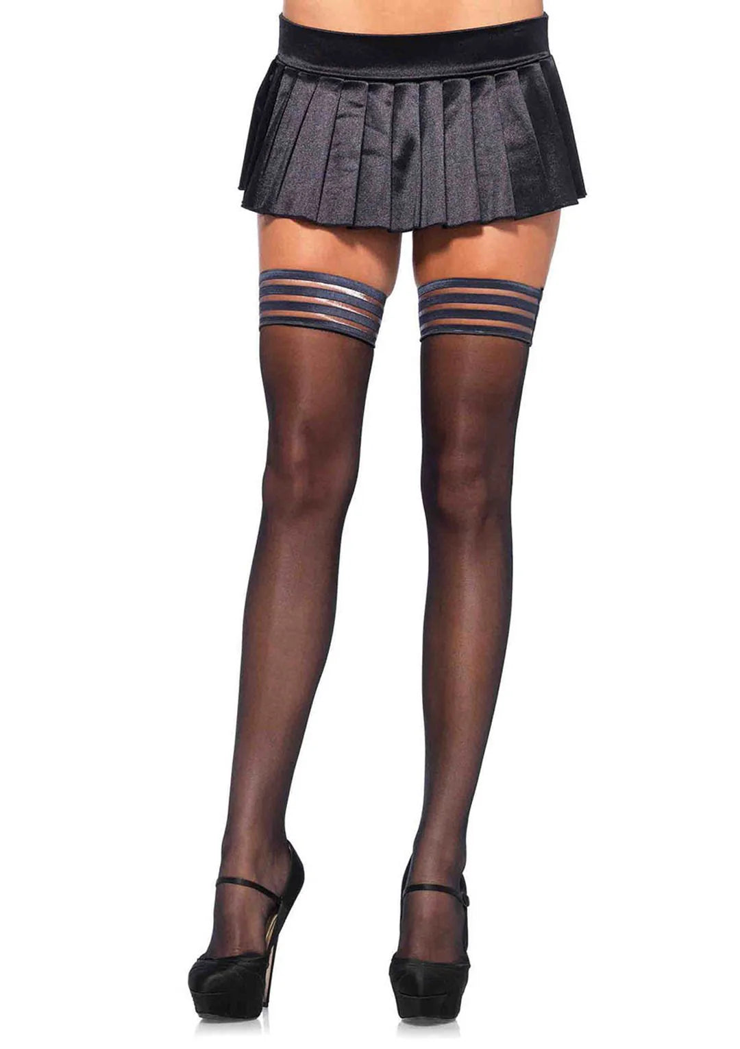 Sheer Thigh Highs w/Stripe Stay Ups