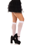 Sweetheart Ruffle Cuff Knee High Socks- One Size White