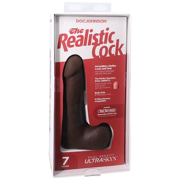 Realistic Cock w/Balls VacULock - Black 7"